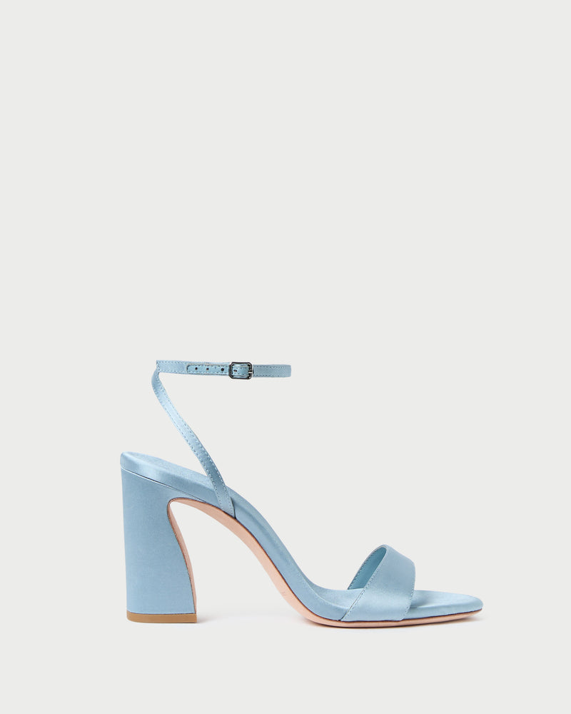 Malia Blue Satin Curved-Heel Sandal in blue Italian satin