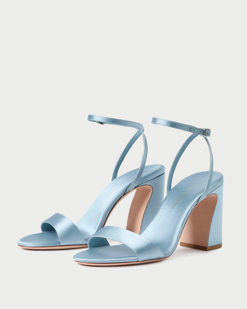 Malia Blue Satin Curved-Heel Sandal in blue Italian satin