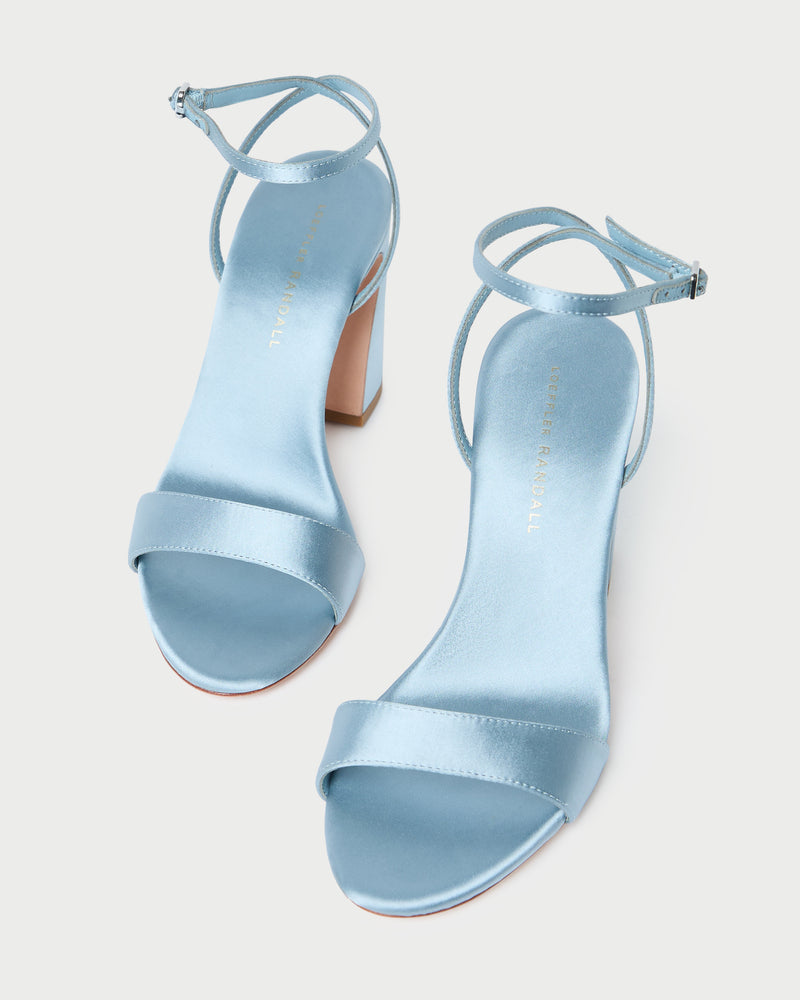 Malia Blue Satin Curved-Heel Sandal in blue Italian satin
