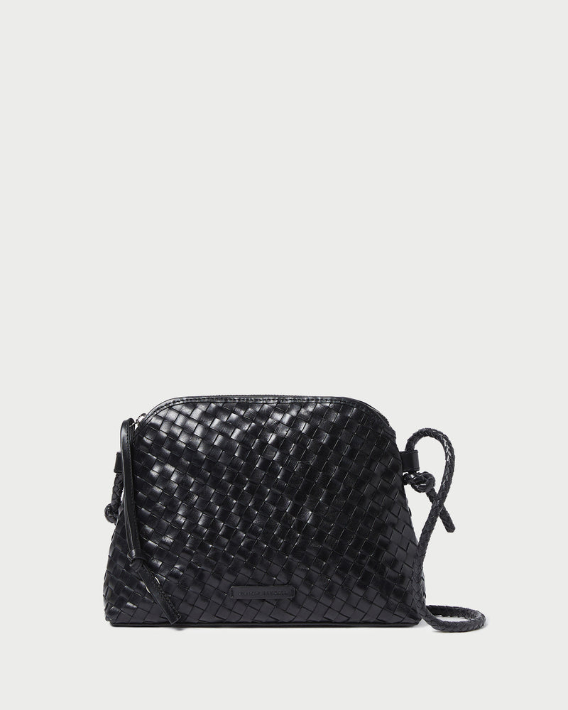 Mallory Black Woven Leather Crossbody in black woven leather.