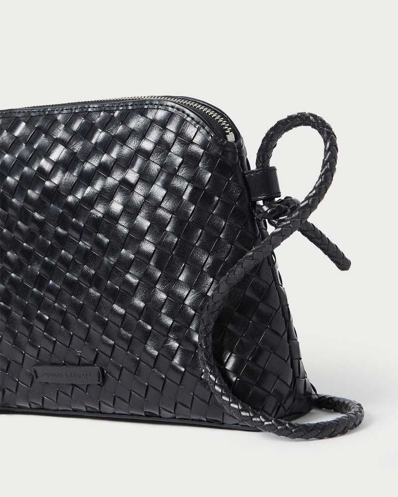 Mallory Black Woven Leather Crossbody in black woven leather.