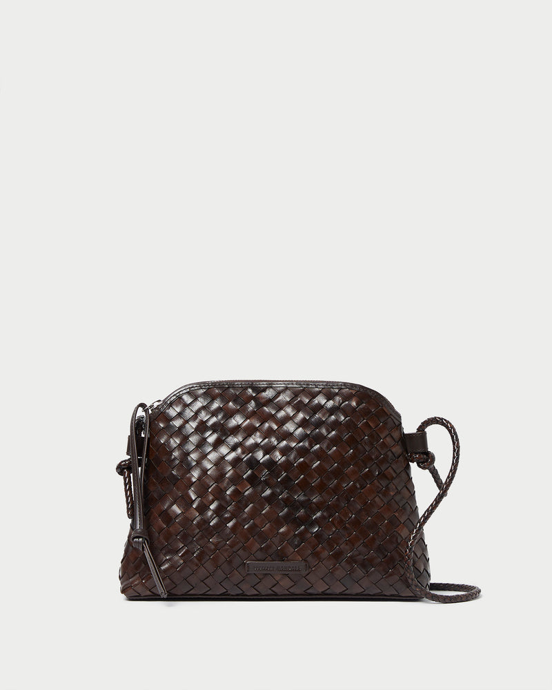 Mallory Chocolate Woven Leather Crossbody in brown chocolate woven leather.