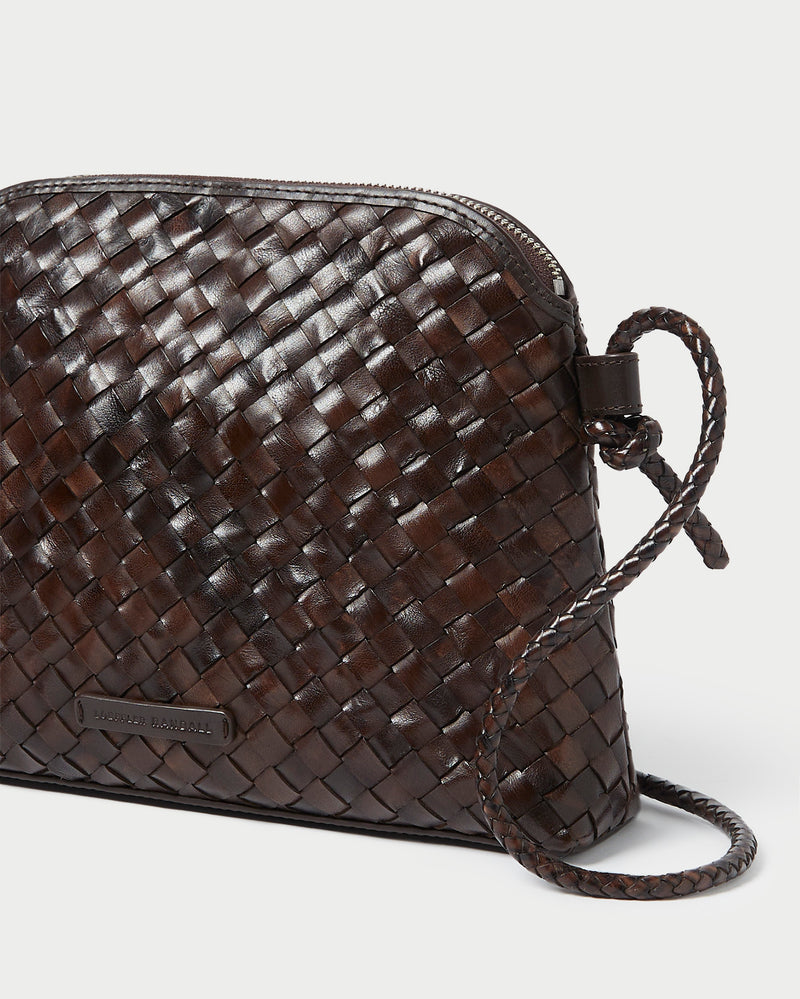 Mallory Chocolate Woven Leather Crossbody in brown chocolate woven leather.