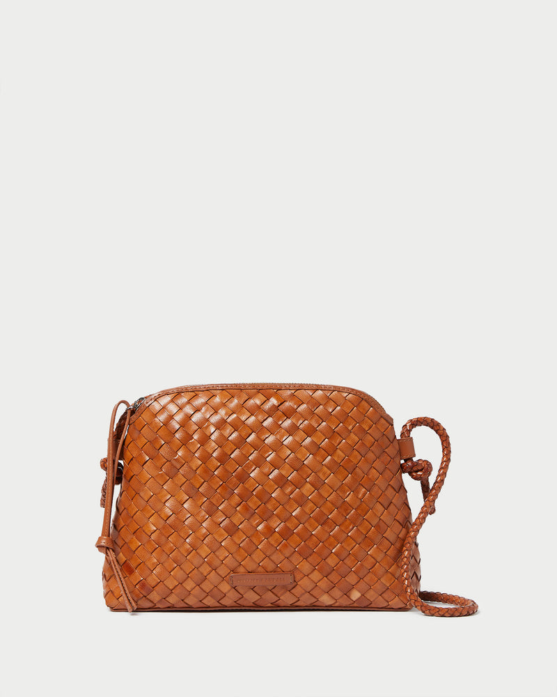 Mallory Timber Woven Leather Crossbody in brown timber woven leather.