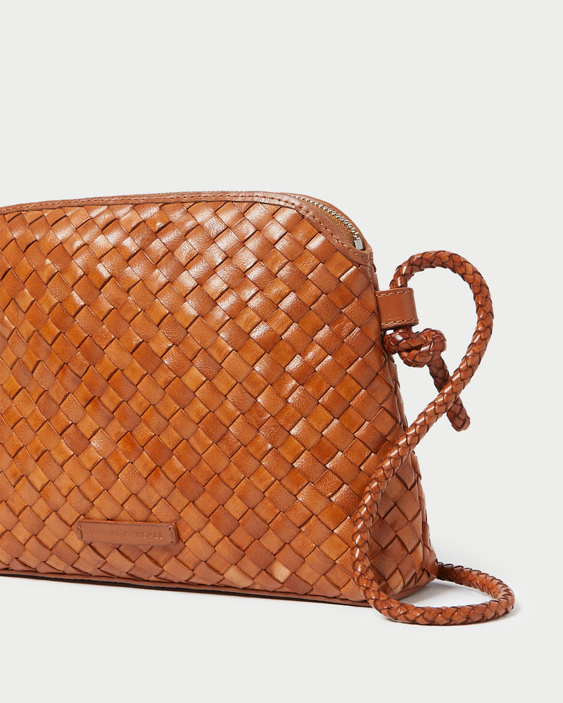 Mallory Timber Woven Leather Crossbody in brown timber woven leather.