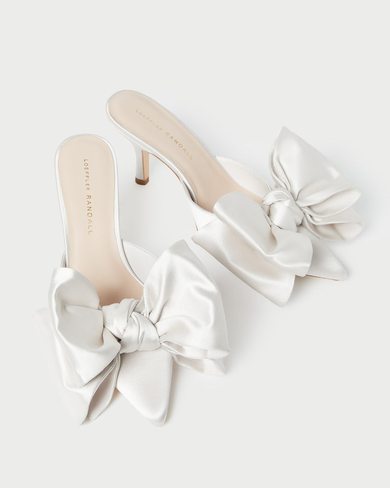 Margot Cream Satin Bow Mule in cream satin