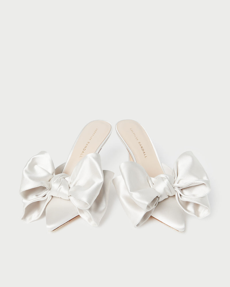 Margot Cream Satin Bow Mule in cream satin