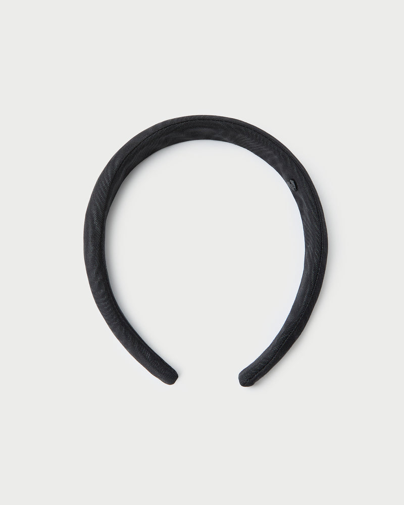 Marina Black Moiré Puffy Headband in black moiré fabric.