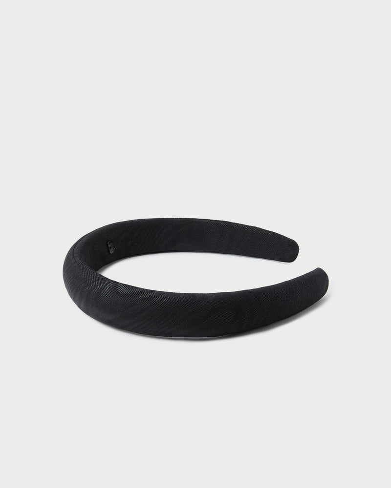 Marina Black Moiré Puffy Headband in black moiré fabric.