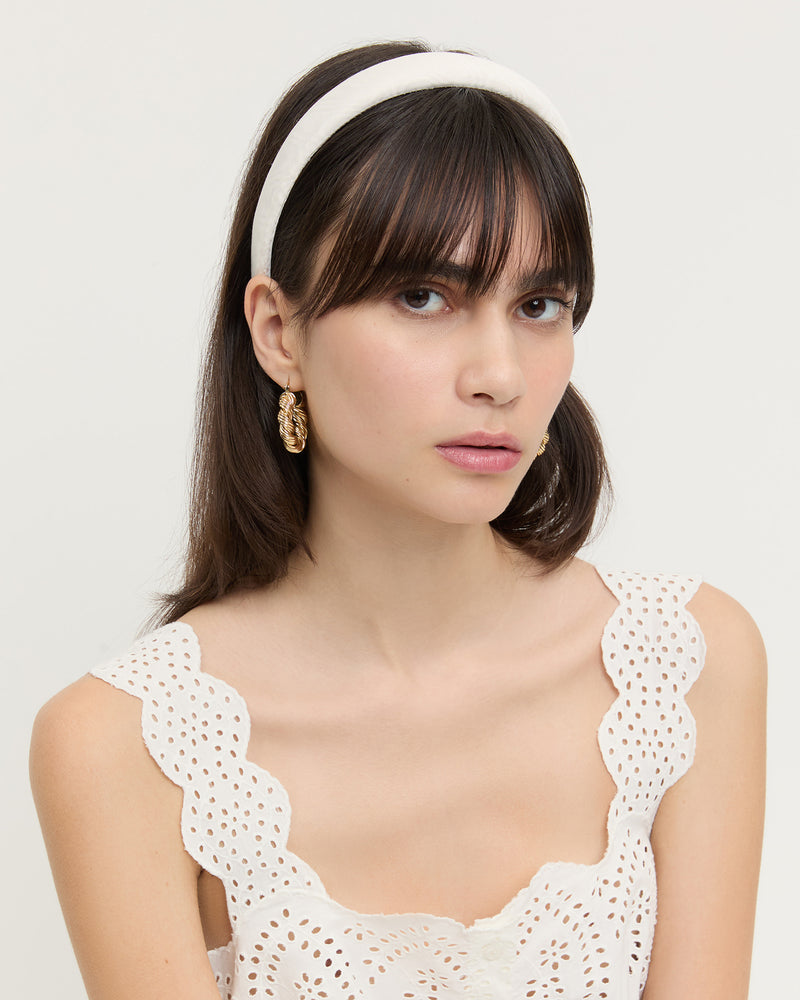 Marina Cream Puffy Headband in cream moiré