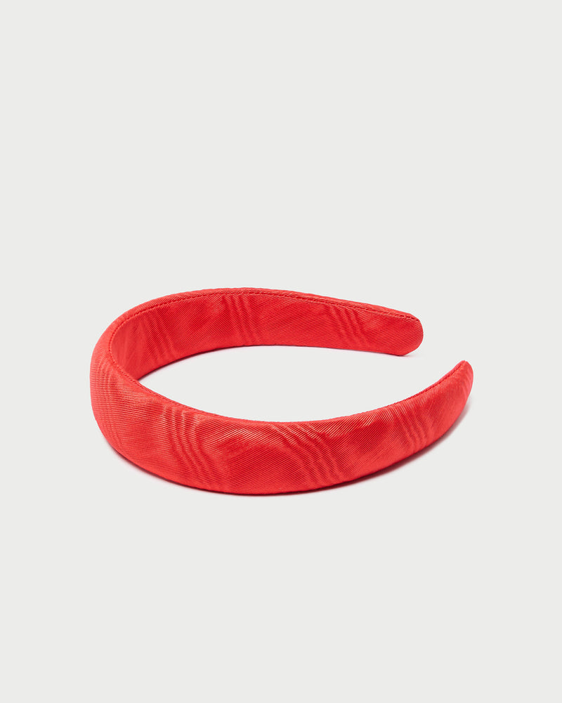 Marina Red Moiré Puffy Headband in red moiré fabric.