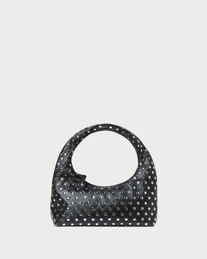 Mercer Black/Silver Leather Shoulder Bag in black leather with silver studs.