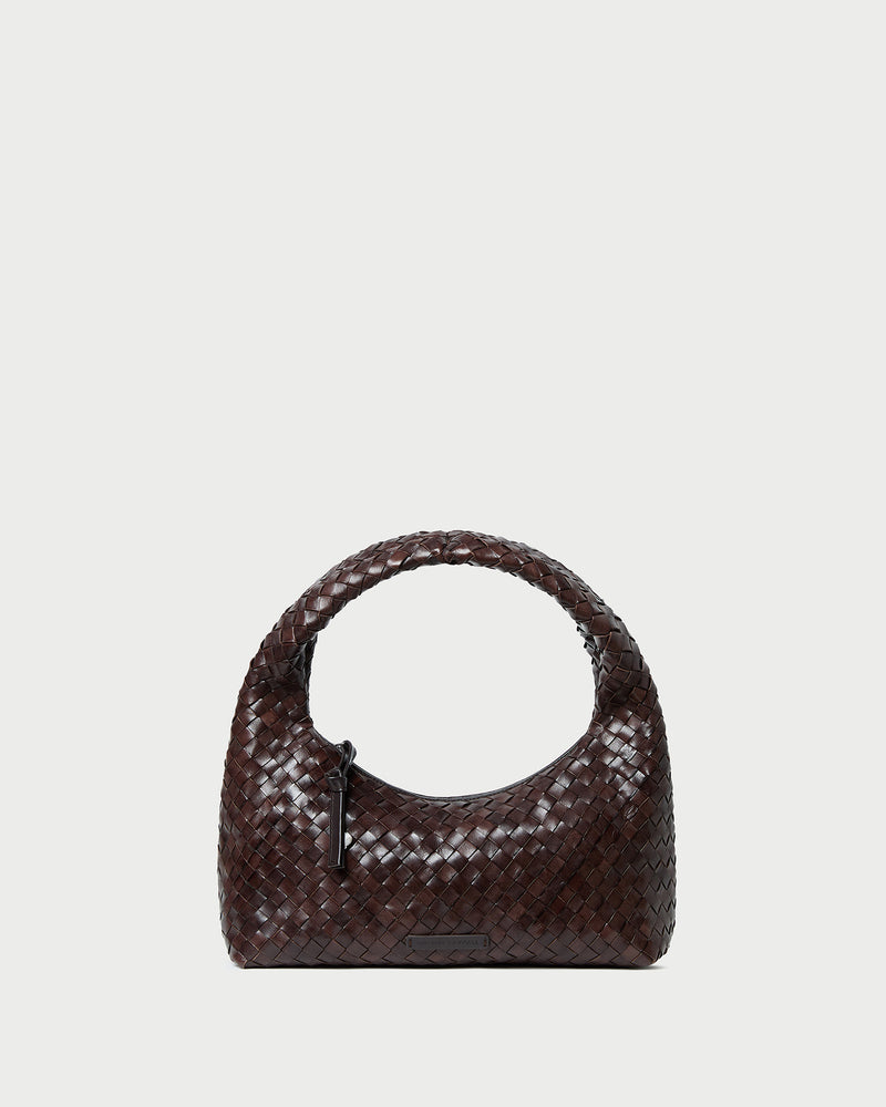 Mercer Chocolate Woven Shoulder Bag in brown chocolate woven leather.