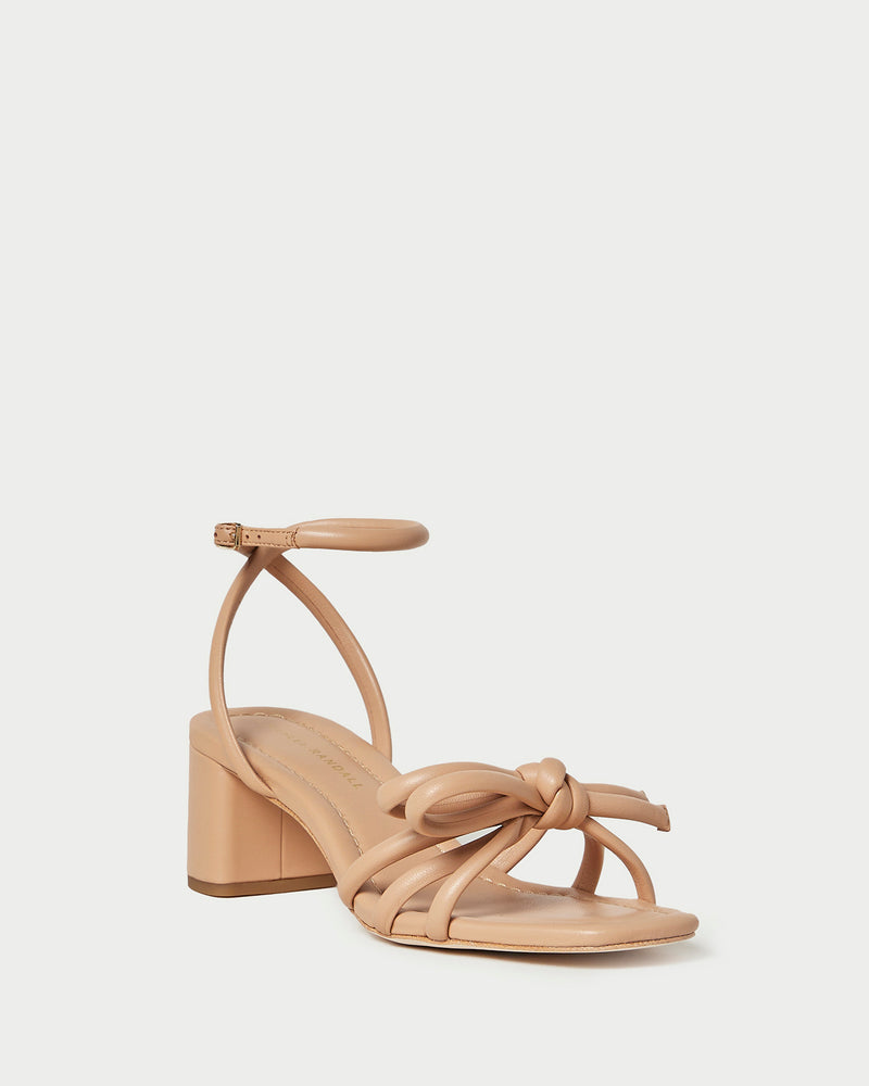 Mikel Dune Bow Mid-Heel Sandal in beige nappa leather