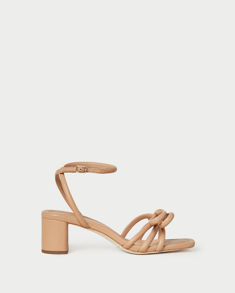 Mikel Dune Bow Mid-Heel Sandal in beige nappa leather