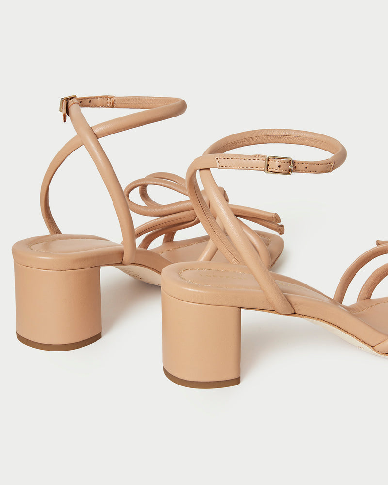 Mikel Dune Bow Mid-Heel Sandal in beige nappa leather