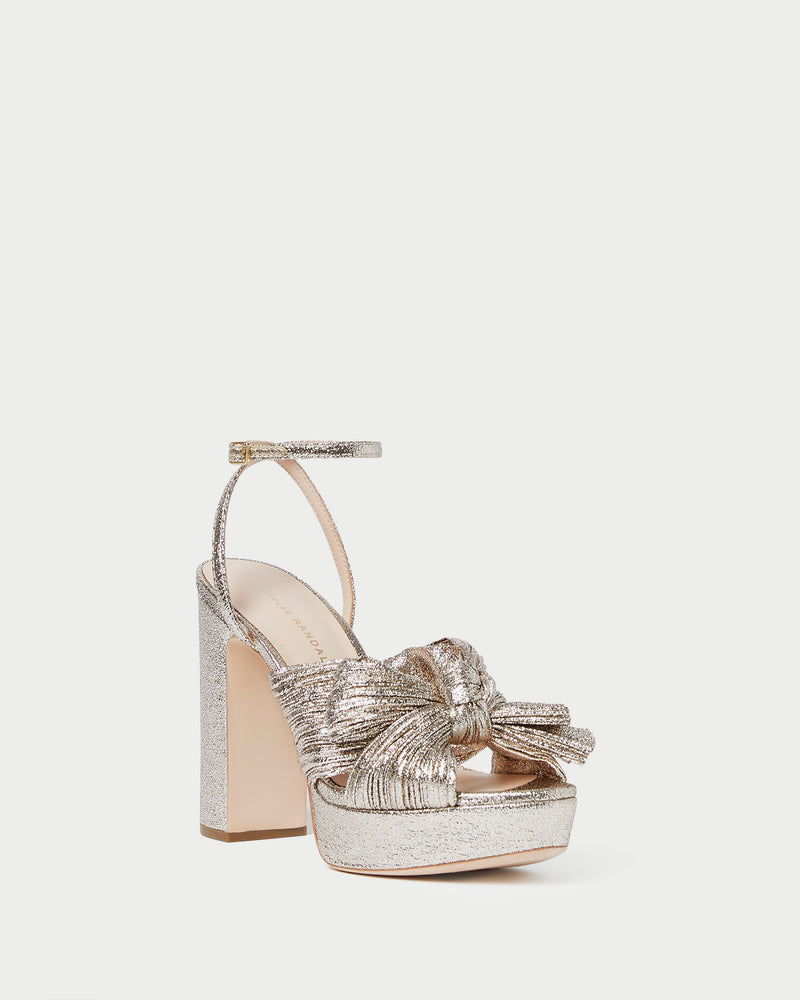 Natalia Champagne Platform Bow Heel in champagne Italian lamé