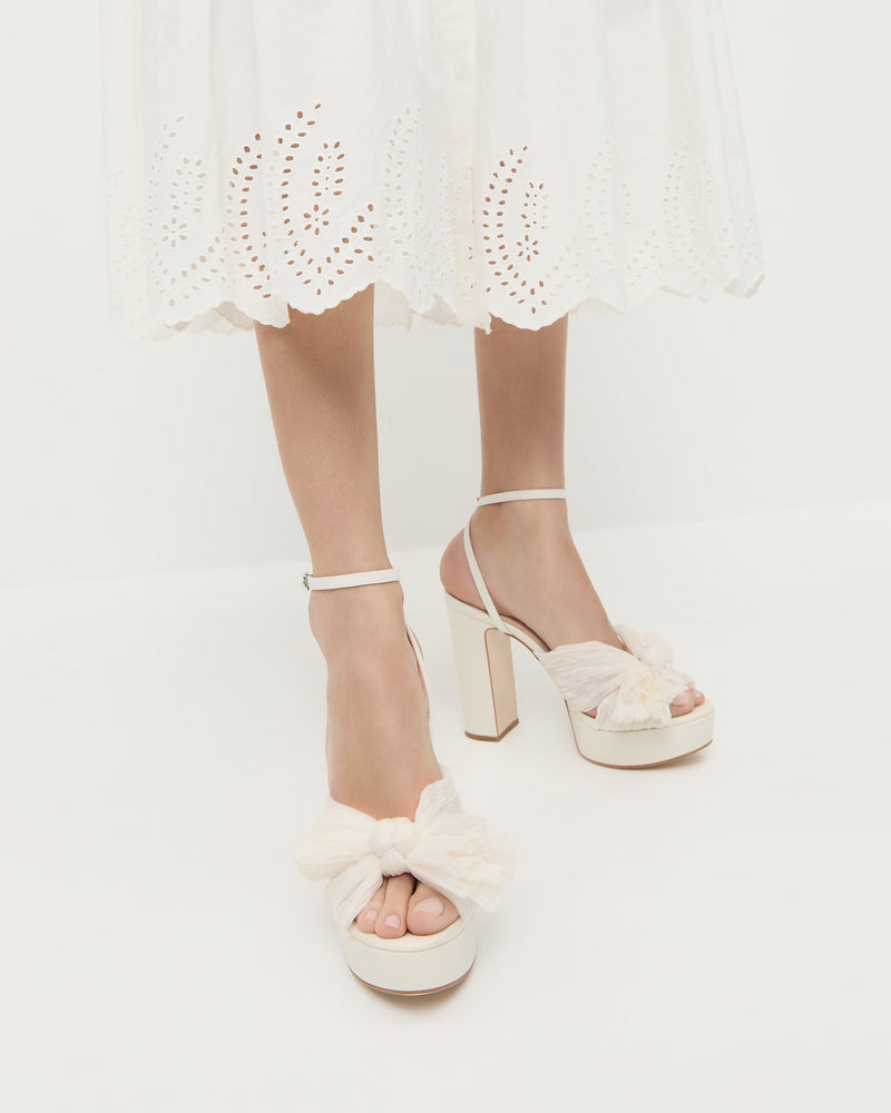 Natalia Pearl Platform Bow Heel in pearl organza fabric