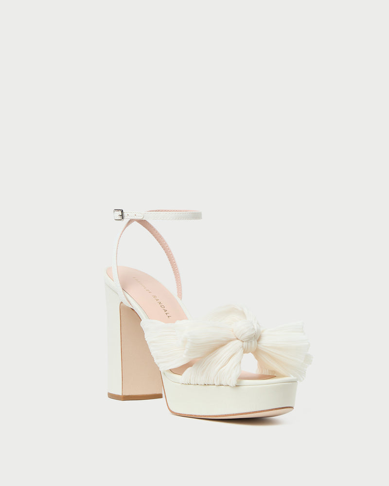 Natalia Pearl Platform Bow Heel in pearl organza fabric