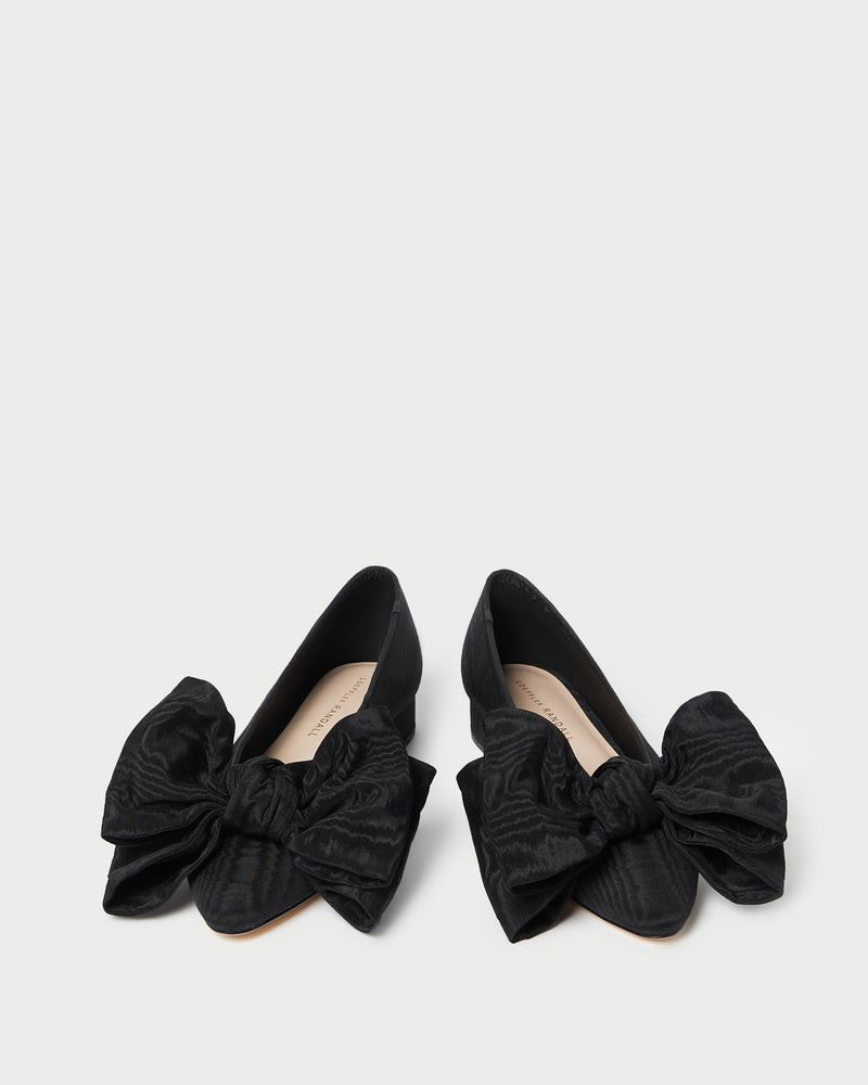 Noa Black Moiré Bow Flat in black moiré.