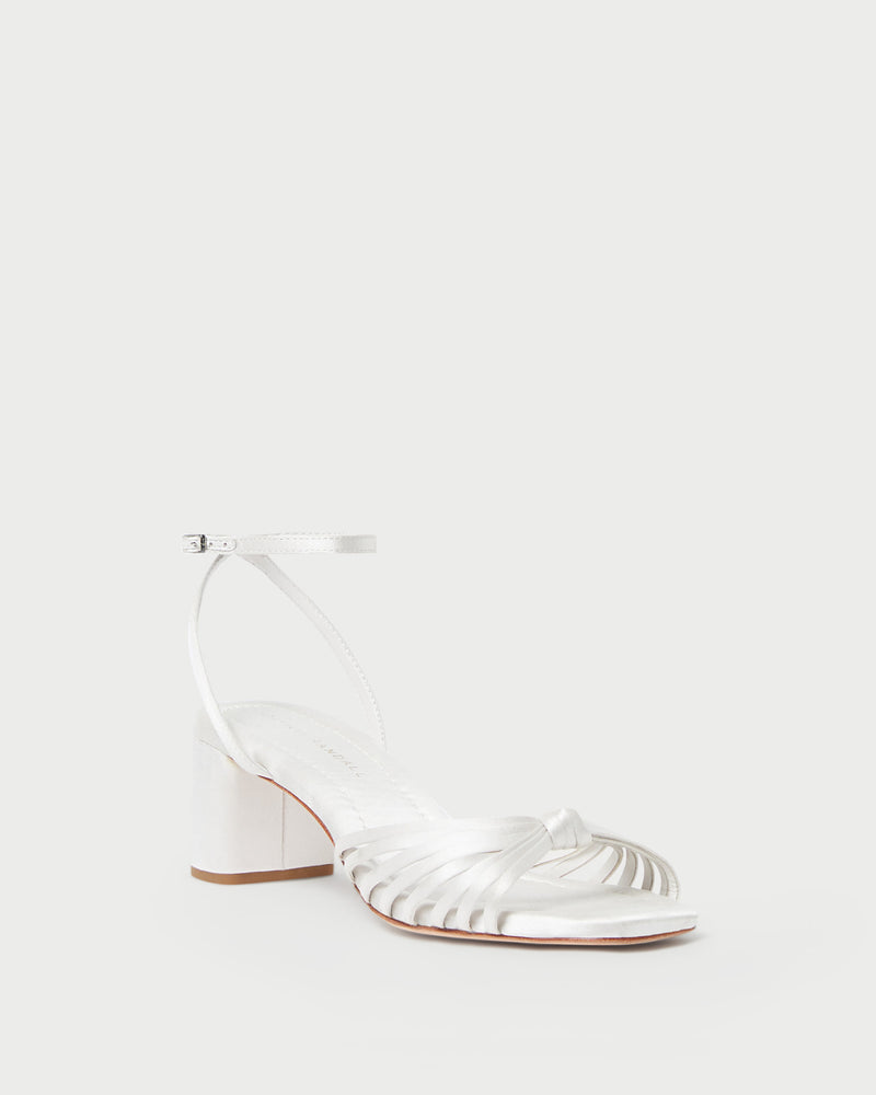 Olivia Cream Knot Mid-Heel Sandal in cream Italian satin