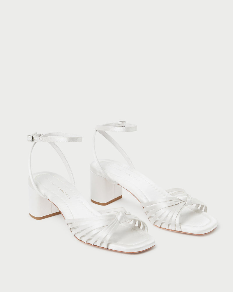 Olivia Cream Knot Mid-Heel Sandal in cream Italian satin