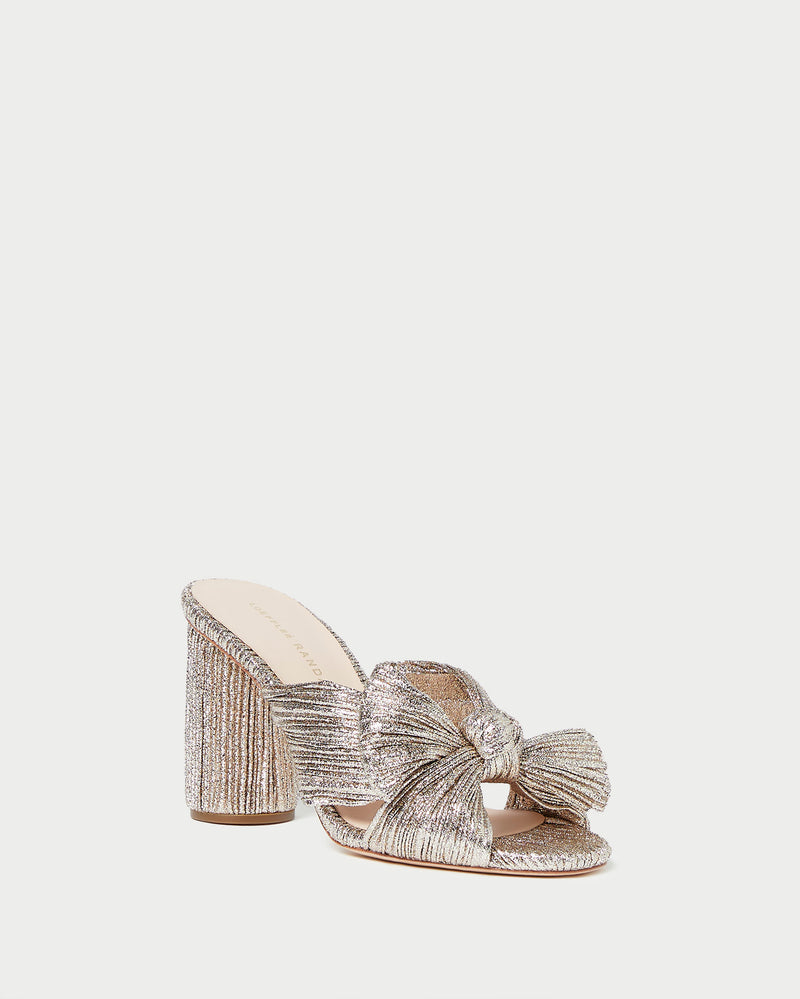 Penny Champagne Pleated Bow Heel in champagne Italian lamé