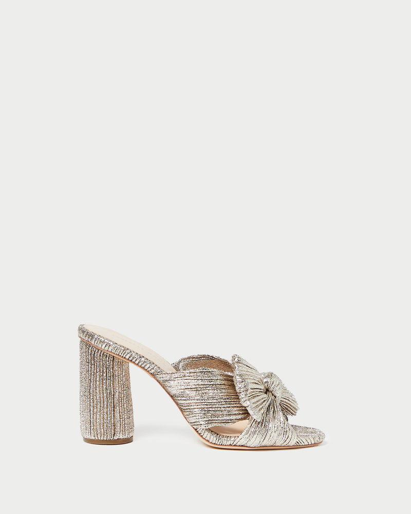 Penny Champagne Pleated Bow Heel in champagne Italian lamé
