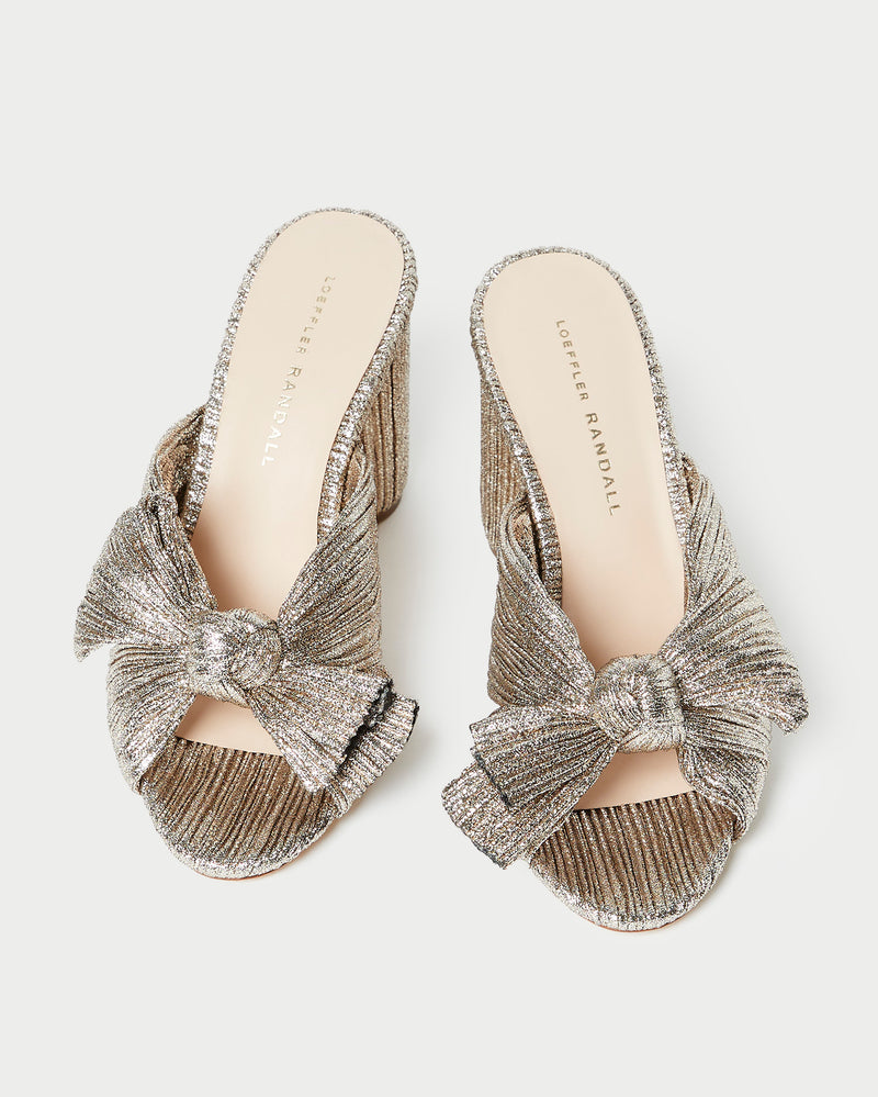 Penny Champagne Pleated Bow Heel in champagne Italian lamé