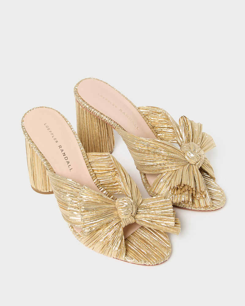 Penny Gold Pleated Bow Heel in gold lamé