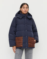 Pippa Navy/Brown Puffer Coat | Outerwear | Apparel