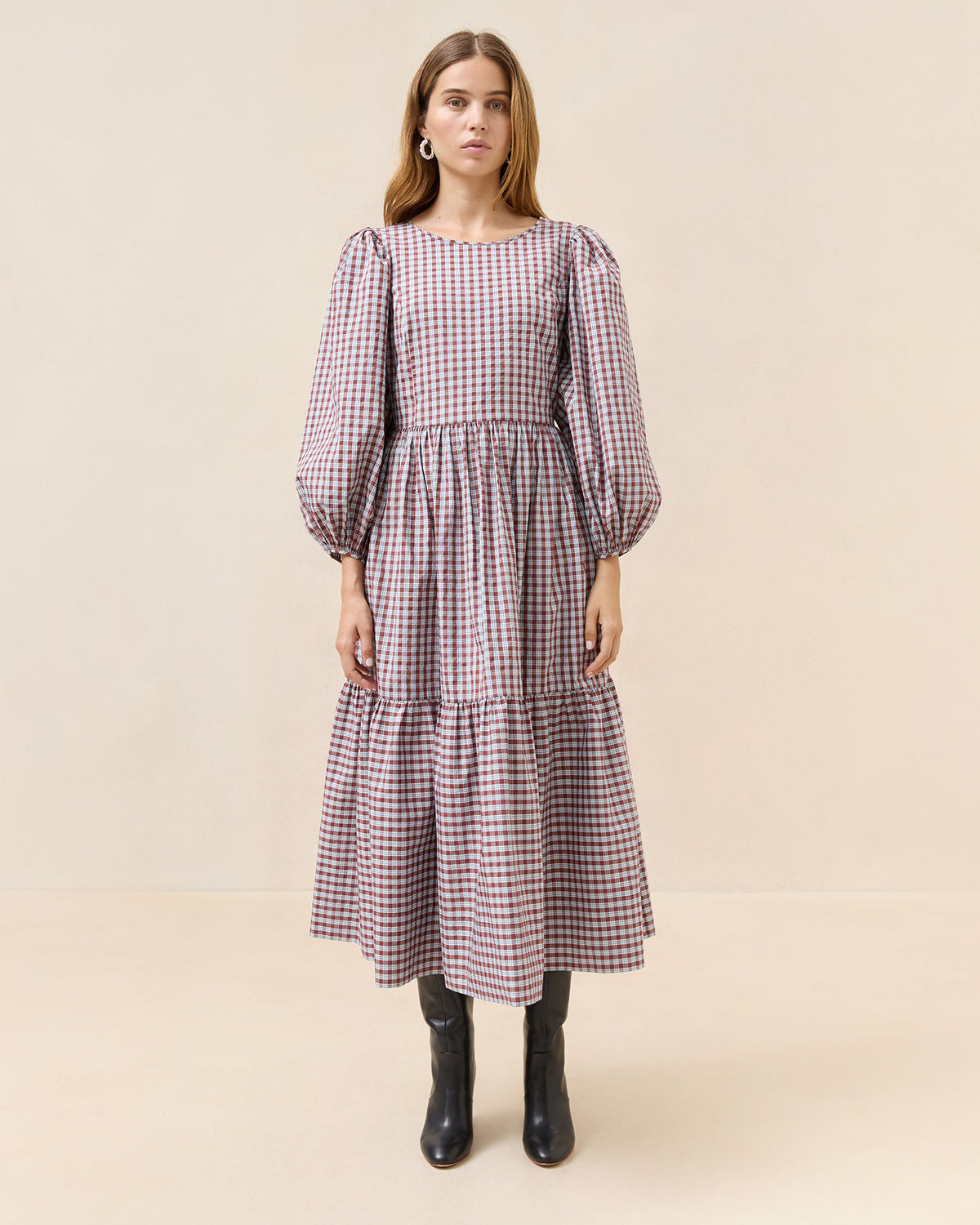 Color: Light Blue/Maroon Mini Plaid