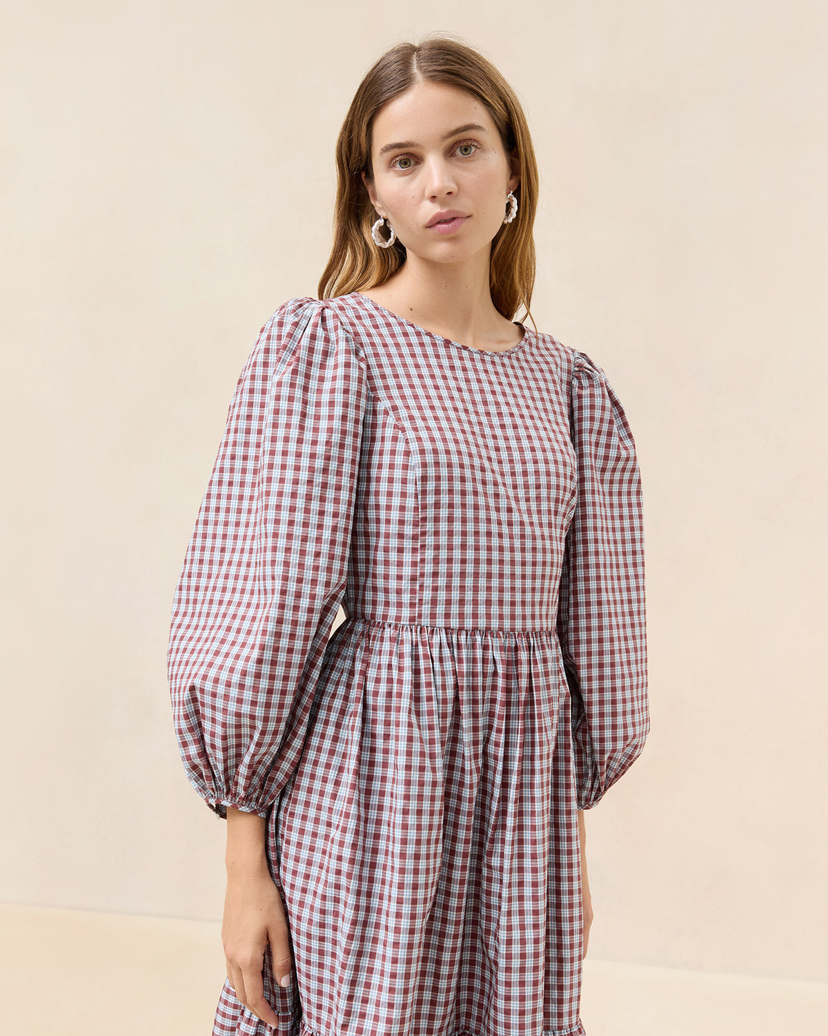 Color: Light Blue/Maroon Mini Plaid