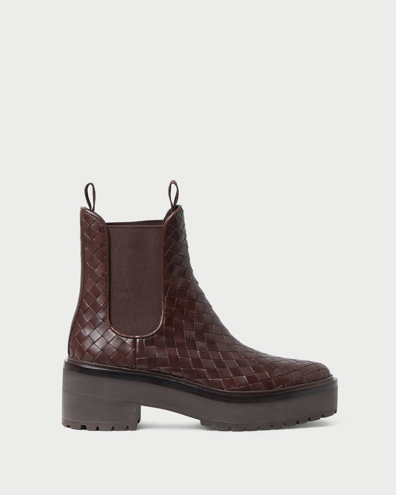 Reggie Espresso Woven Chelsea Boot in brown espresso woven leather.