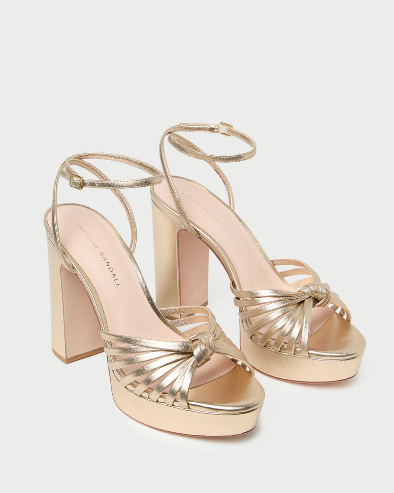 Rivka Champagne Knot Platform Sandal in metallic champagne nappa leather
