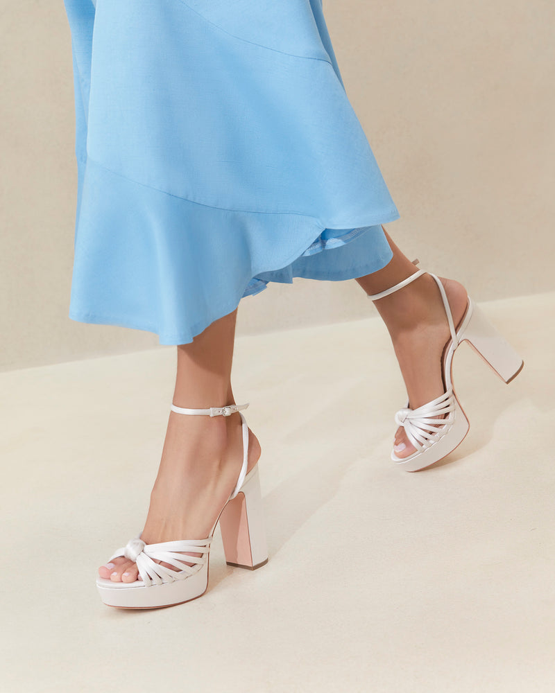 Rivka Cream Knot Platform Sandal in cream satin