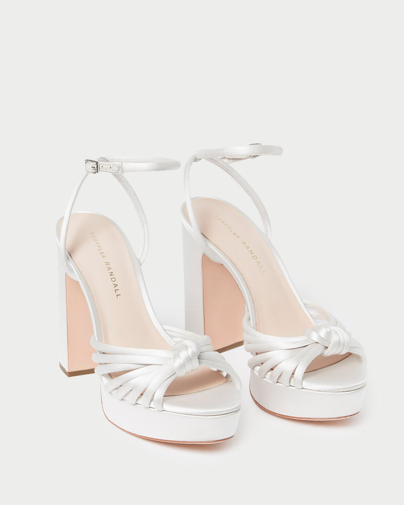 Rivka Cream Knot Platform Sandal in cream satin