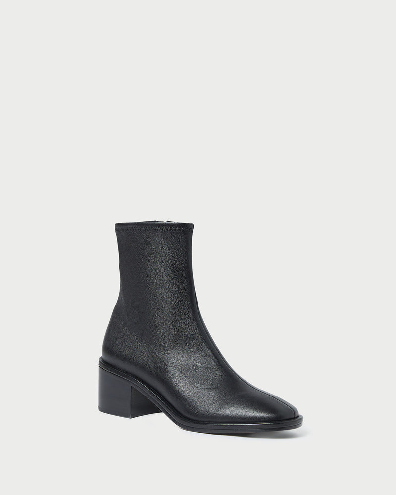 Roxy Black Leather Ankle Bootie in black leather.