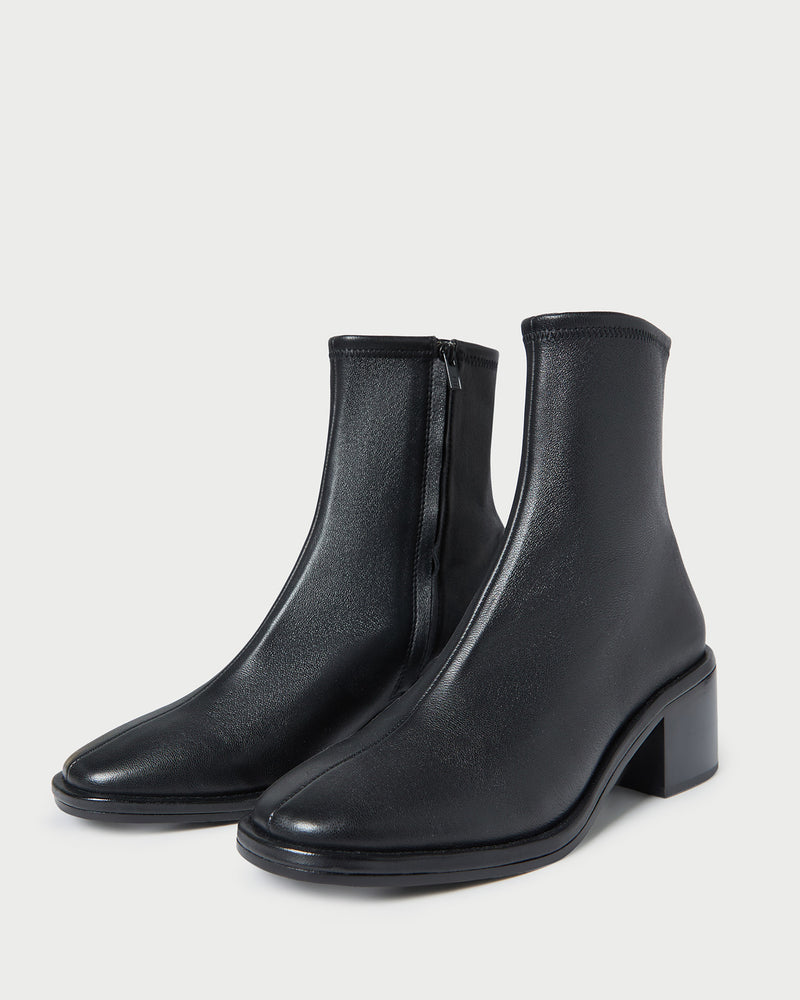 Roxy Black Leather Ankle Bootie in black leather.