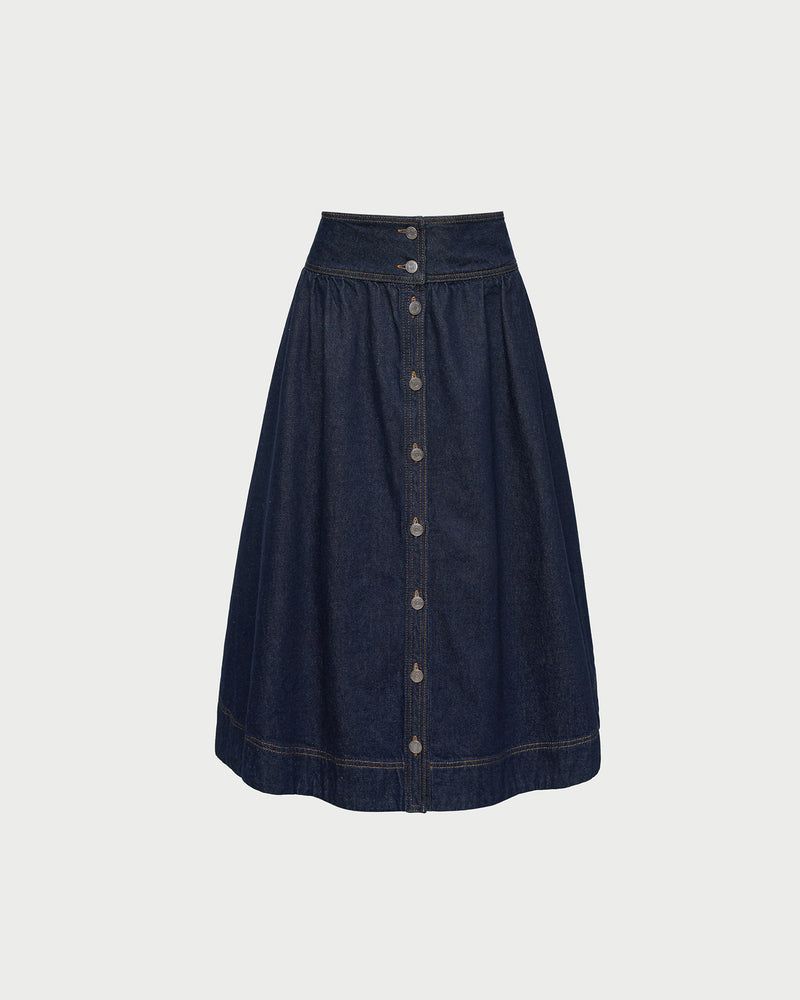 Ruthie Denim Skirt in dark blue denim.