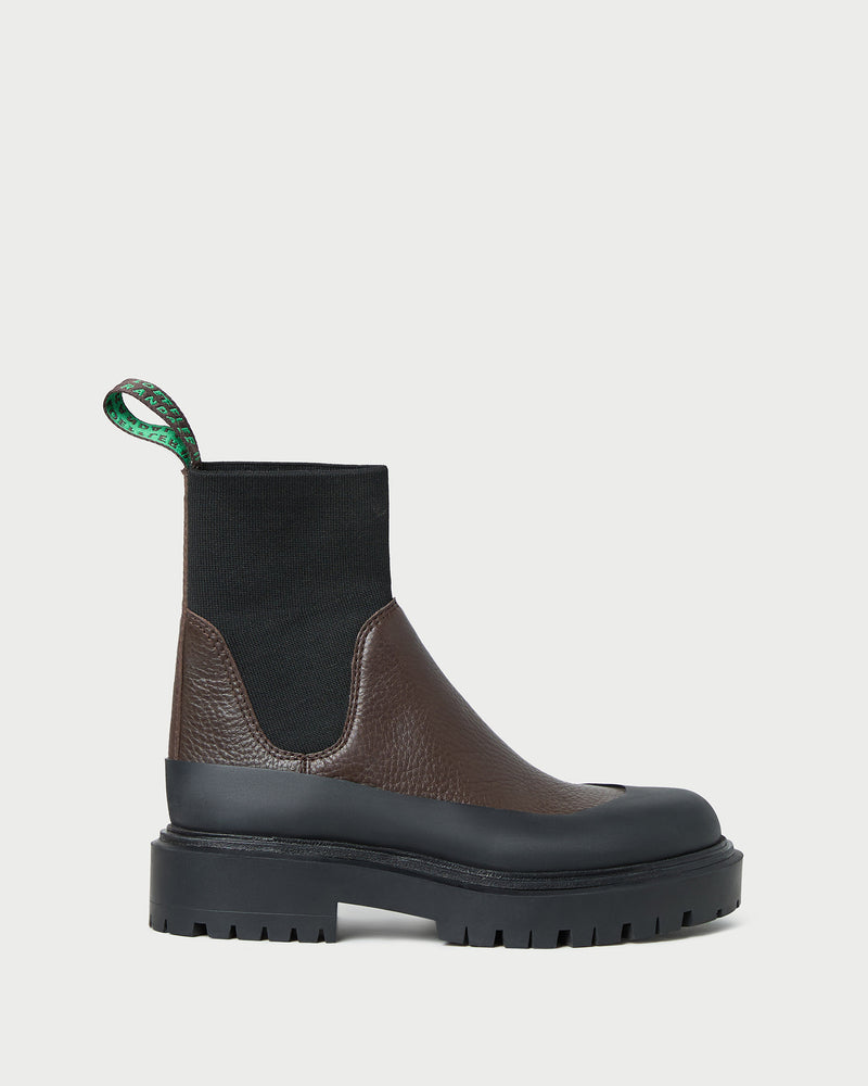 Suri Brown Leather Weather Boot in brown leather.