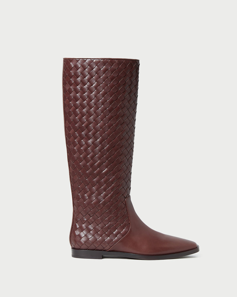 Tilly Espresso Woven Leather Boot in brown espresso woven leather.