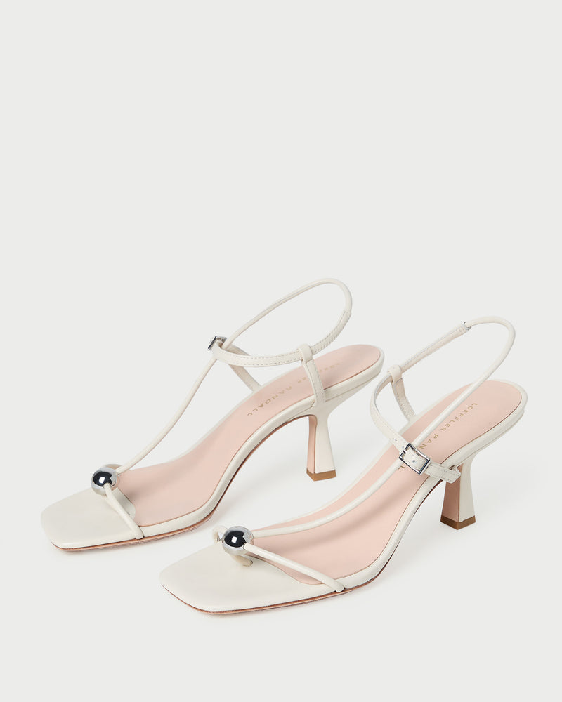 Triana White Leather Mid-Heel Sandal in white nappa leather