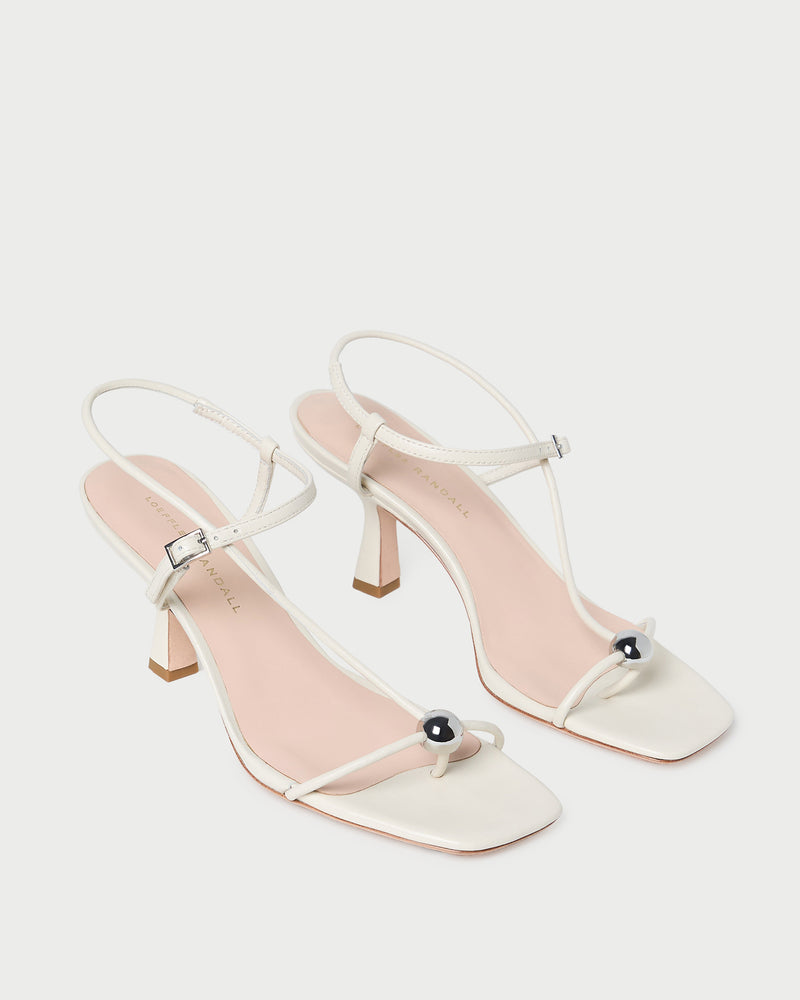 Triana White Leather Mid-Heel Sandal in white nappa leather