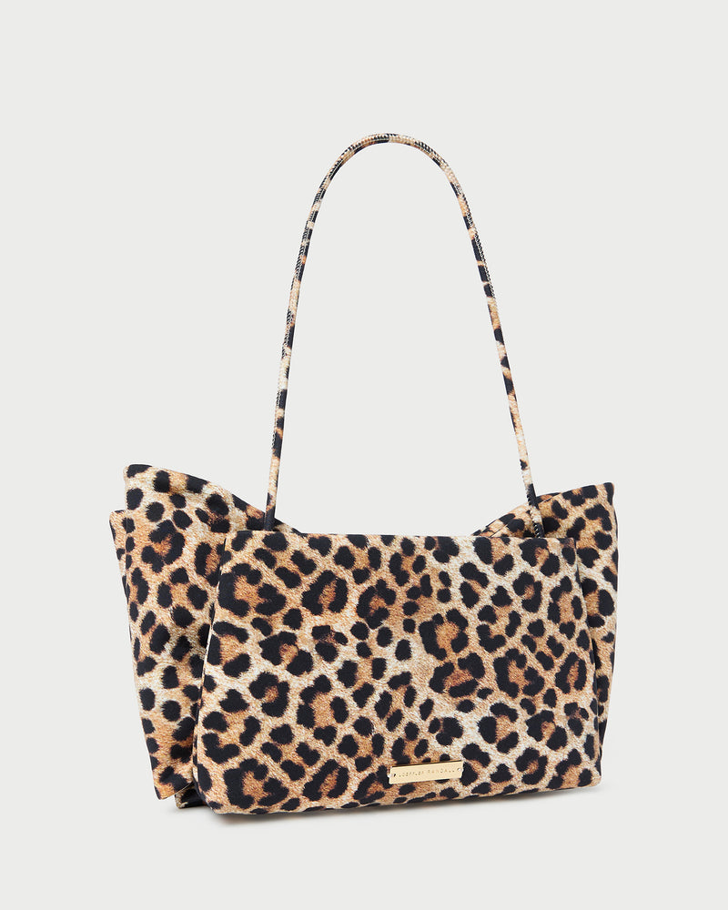 Valerie Leopard Jersey Bow Bag in leopard print jersey material.