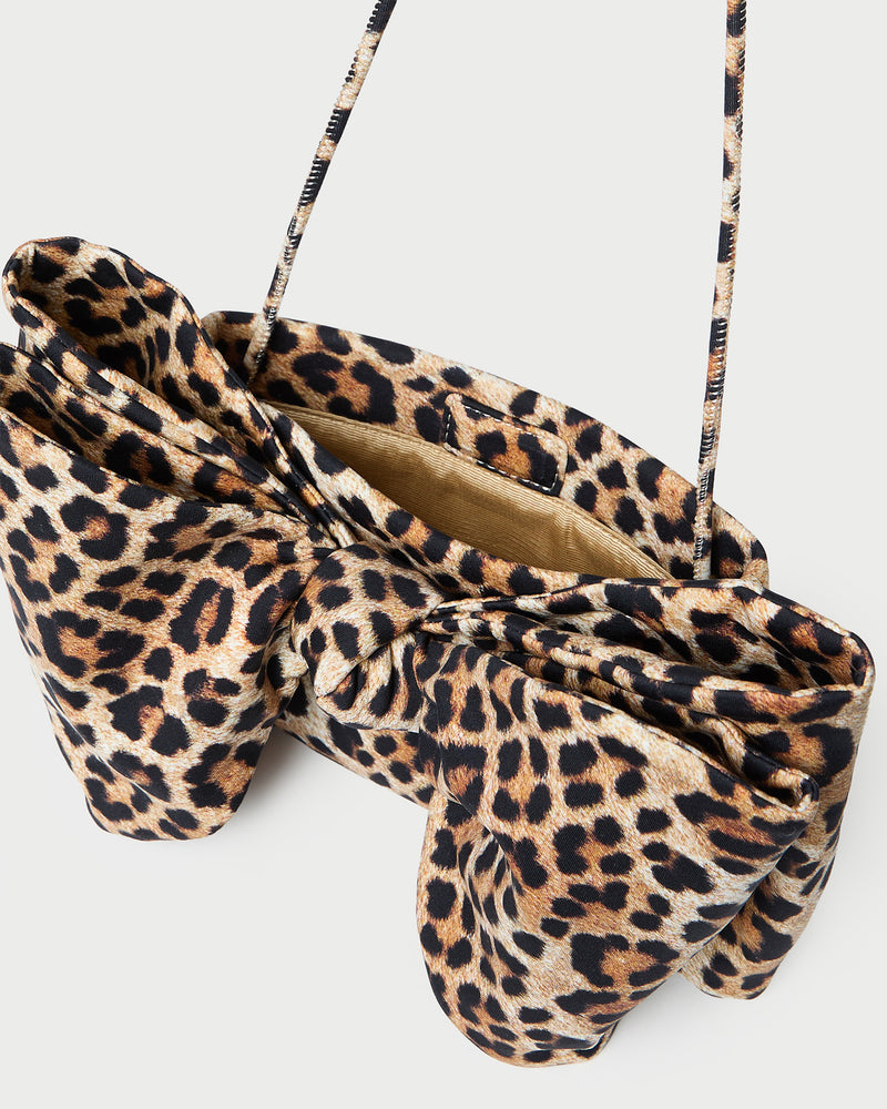 Valerie Leopard Jersey Bow Bag in leopard print jersey material.