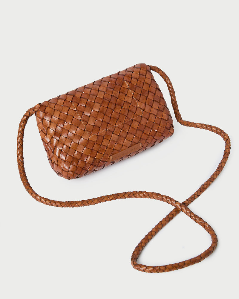 Vinnie Timber Woven Leather Crossbody in brown timber woven leather.
