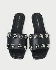 Hayes Black/Silver Studded Sandal | Flat Sandals | Footwear