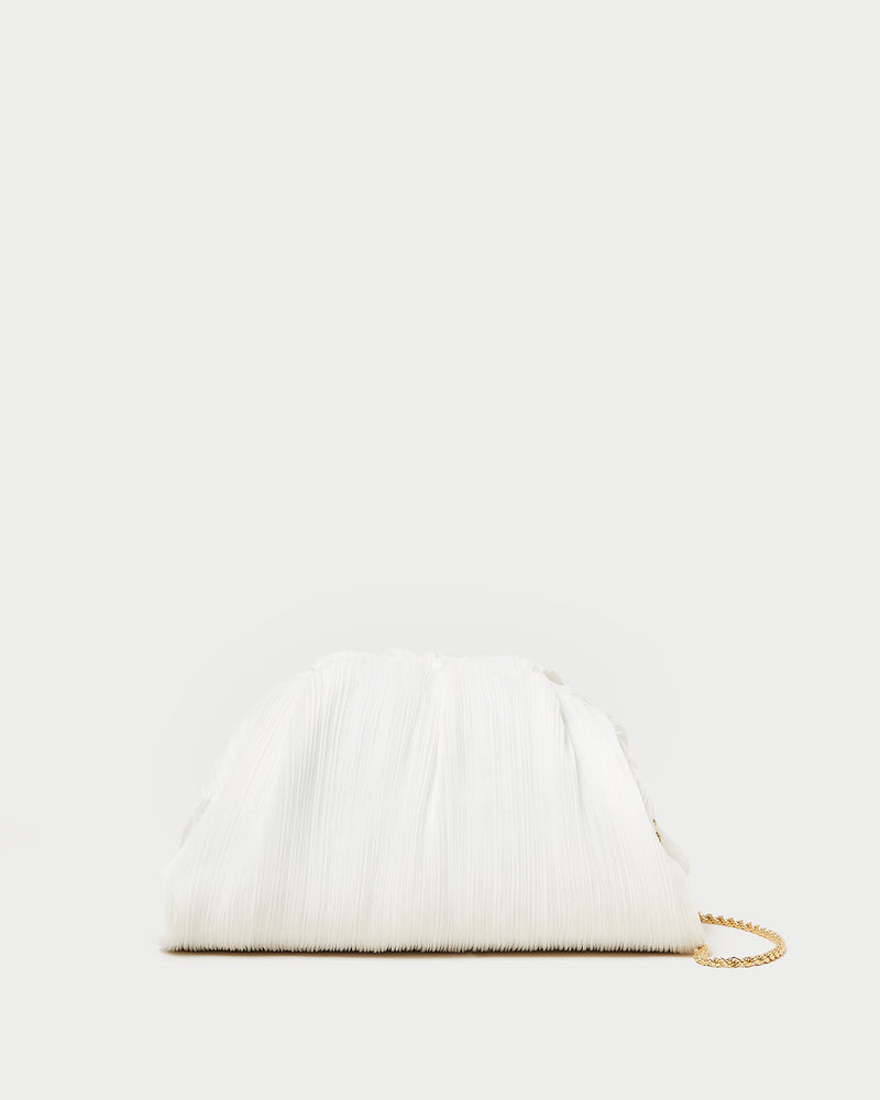 Bailey Pearl Pleated Dome Clutch in pearl organza