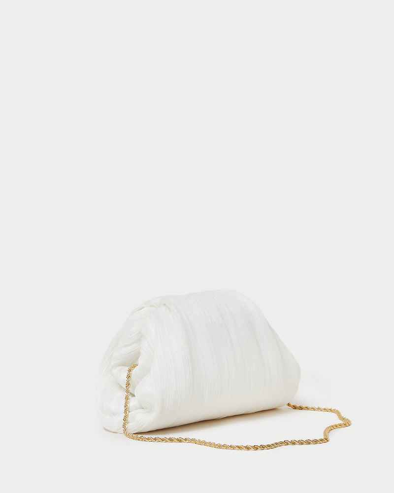 Bailey Pearl Pleated Dome Clutch in pearl organza